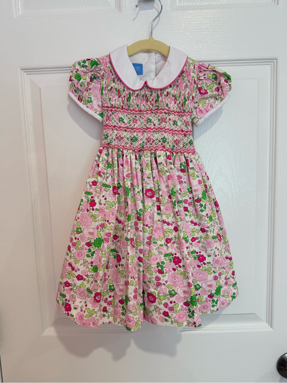 Smocked Pink Floral Dress with White Peter Pan Collar - Kids Formal